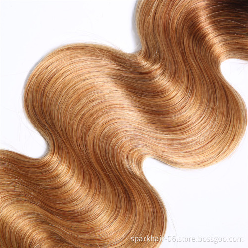 9a 100g SPARK Remy Human Hair Weaving Bundle for Women Weave Hair Extension Brazilian Ombre Black Light Brown Body Wave 1b/27